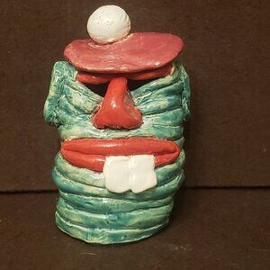 Handmade Hand Thrown Stoneware Ceramic Glazed Kitsch Golfer‎ Figurine Buck Tooth
